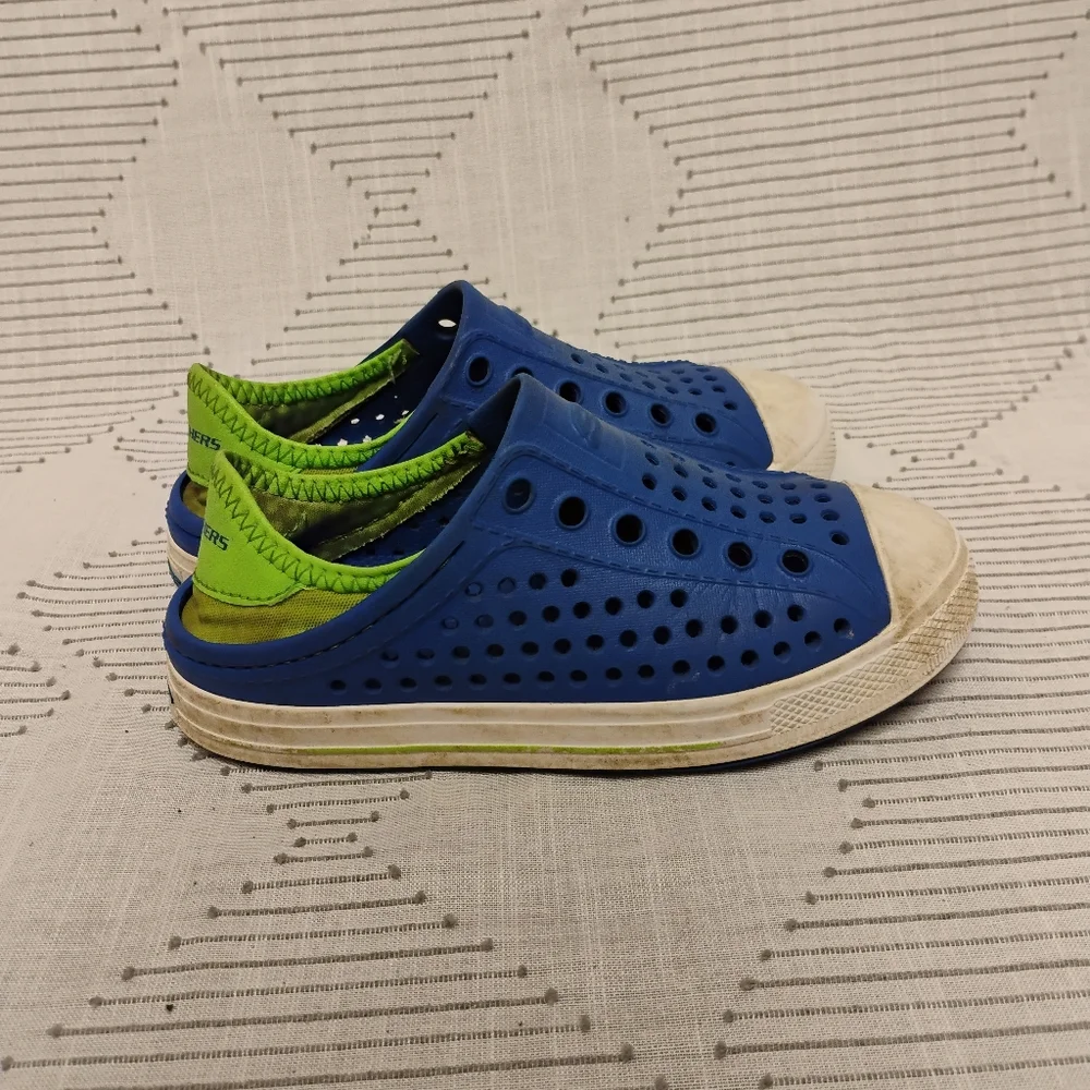 Skechers Kids Blue and Green Slip-On Shoes Foamies Guzman Steps Sneaker Size 12
